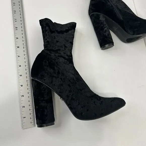 Cape Robbin Velvet Mid Calf Booties Block Heel Boots Black Womens 7 - Picture 9 of 9